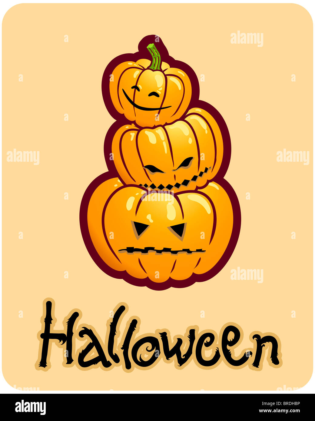 halloween's drawing - three pumpkin heads of jack-o-lantern - vector illustration Stock Photo