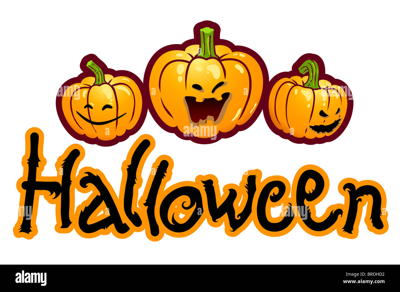 Halloween titling with three pumpkin heads of Jack-O-Lantern - vector illustration Stock Photo
