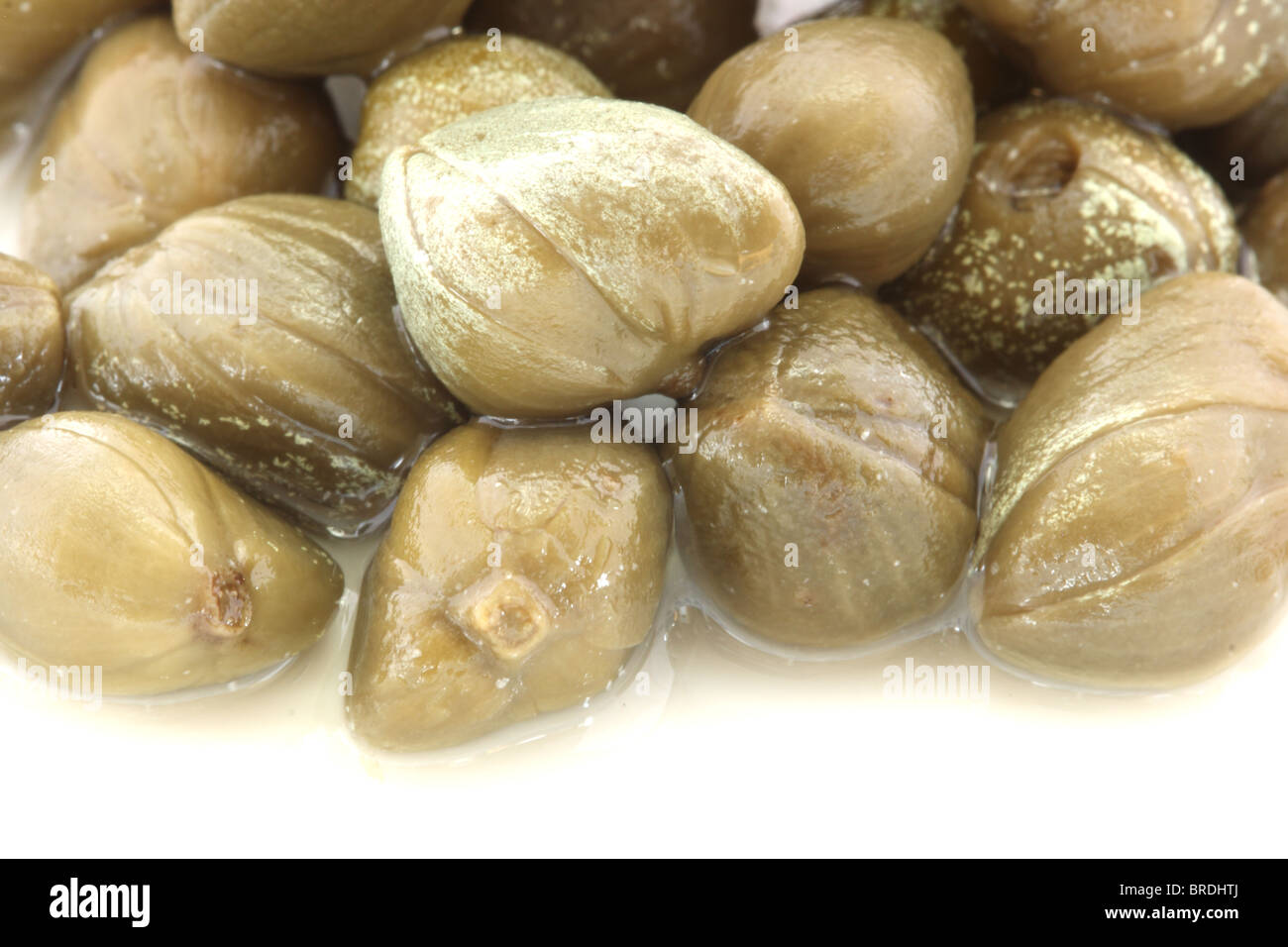 Pickled cappers on white background Stock Photo - Alamy