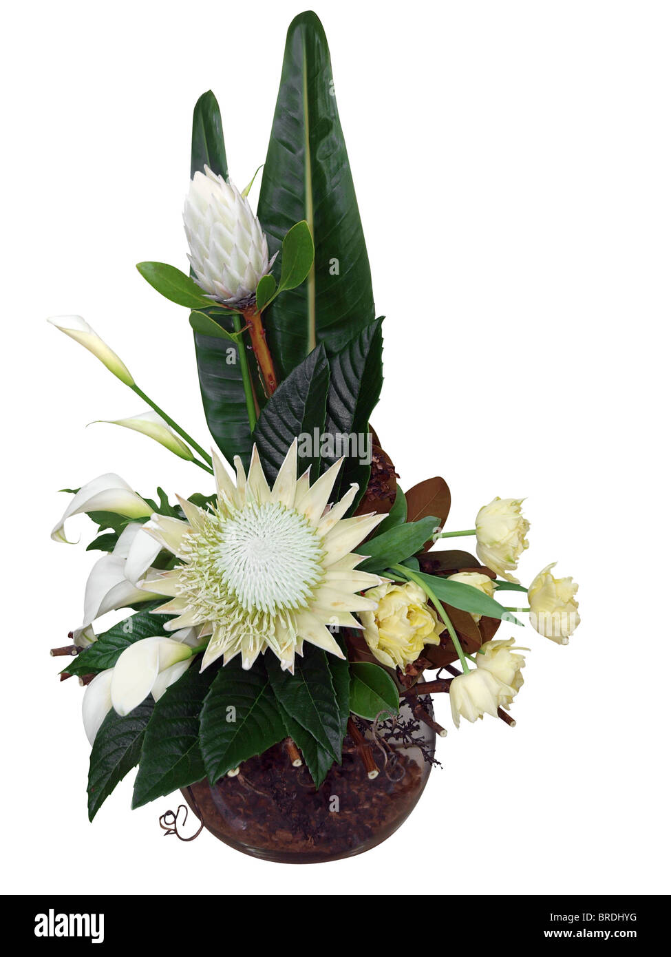 Bouquet of Flowers in Round Bowl isolated with clipping path Stock Photo Alamy