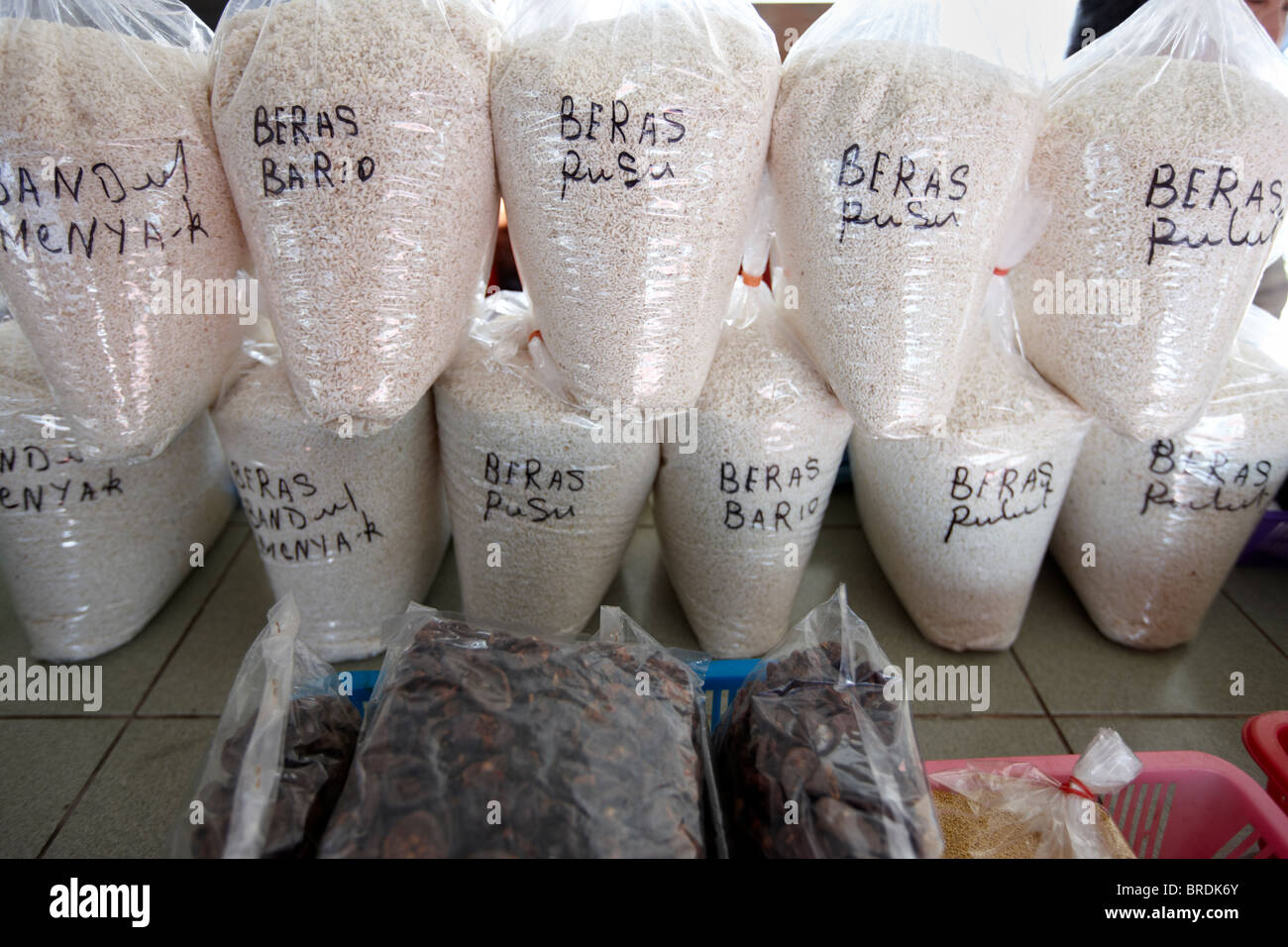 Rice varieties, Bangar Town Market, Bangar, Brunei Stock Photo