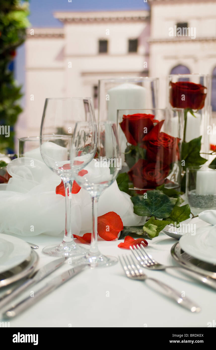 Covered banquet with festive decorations Stock Photo