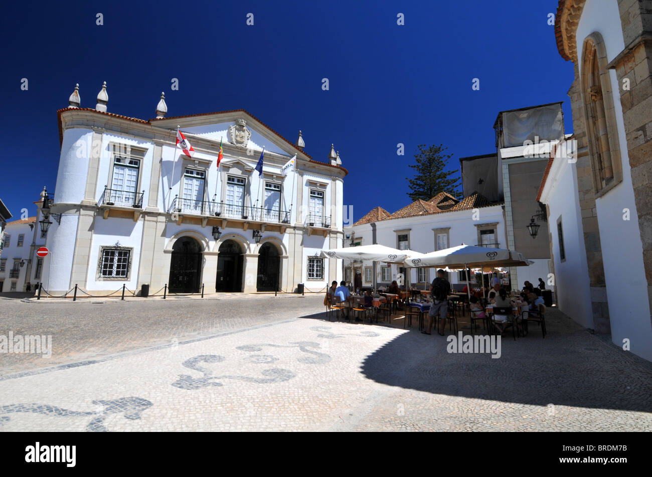 City Hall and cafe, Velha, Faro old town, Portugal Stock Photo