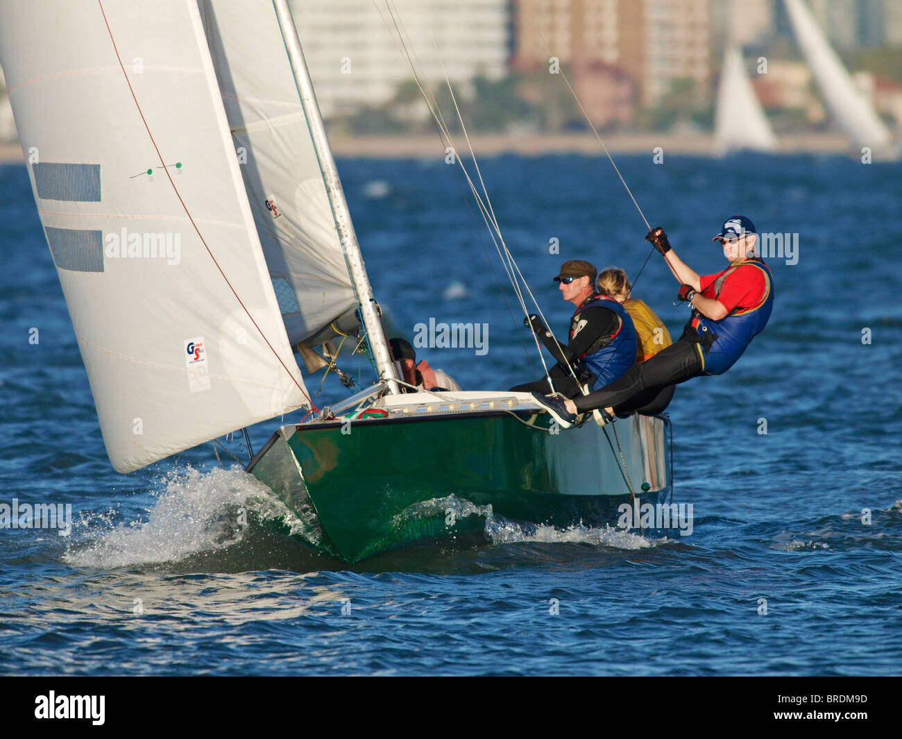 SAILING BOAT TAKING PART IN EVENING RACING ON PORT PHILLIP BAY