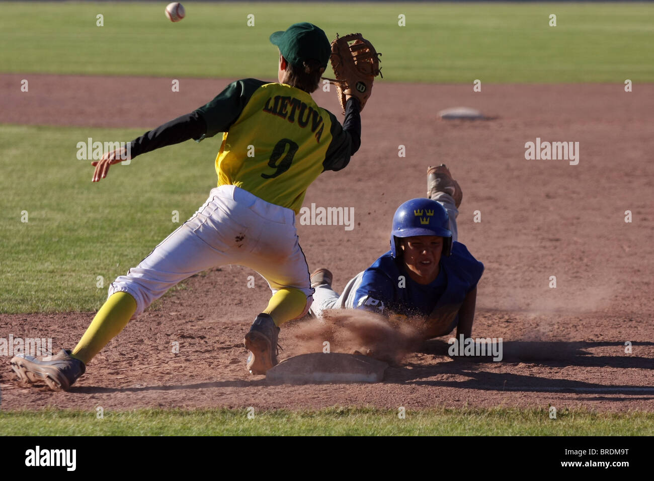 Cadet Qualifier for the European Championships of baseball for cadets. Lithuania beat Sweden by 11-7, but Sweden won the group. Stock Photo