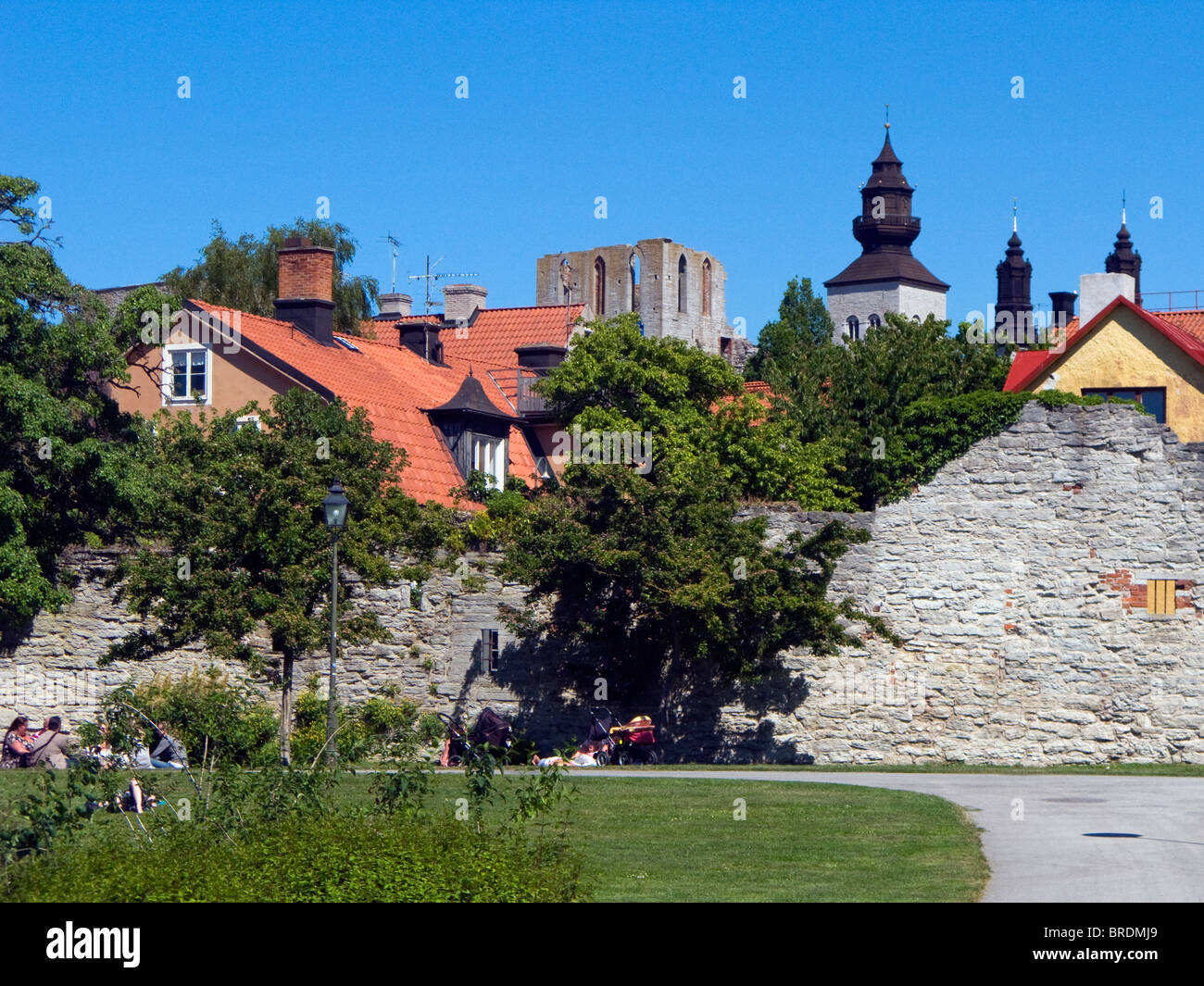 The walled Hanseatic town of Visby, Gotland, Sweden is on the UNESCO world heritage list. Stock Photo