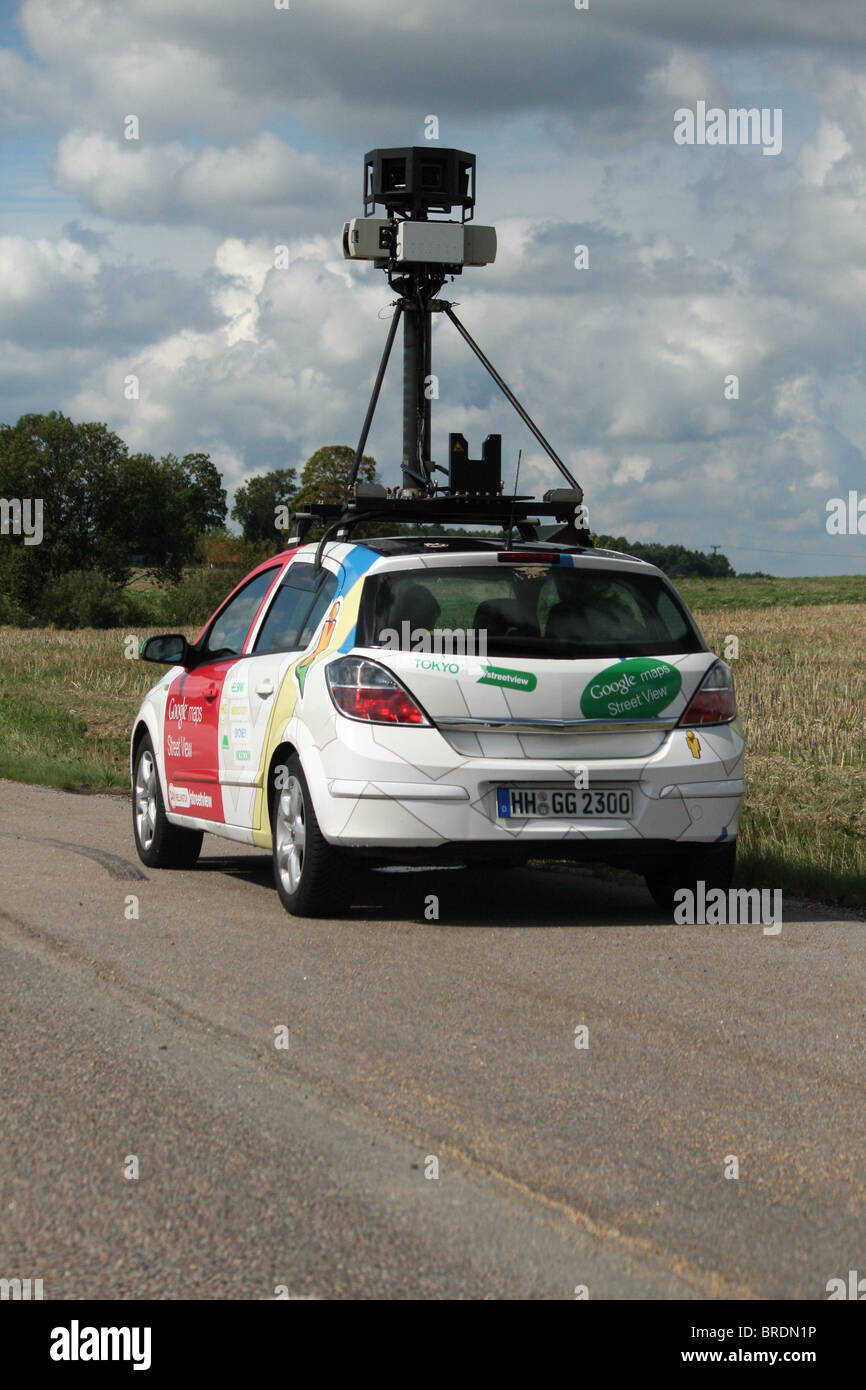 Google maps/street view car with camera on top. This car was photographed in Sweden, but has German registration plates. Stock Photo