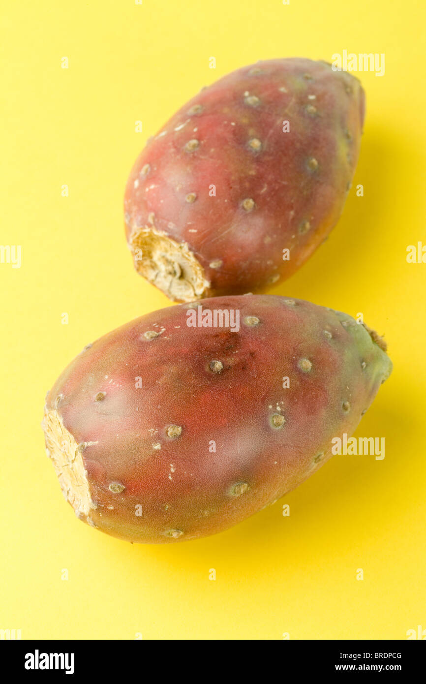Cactus Fruit with yellow background Stock Photo