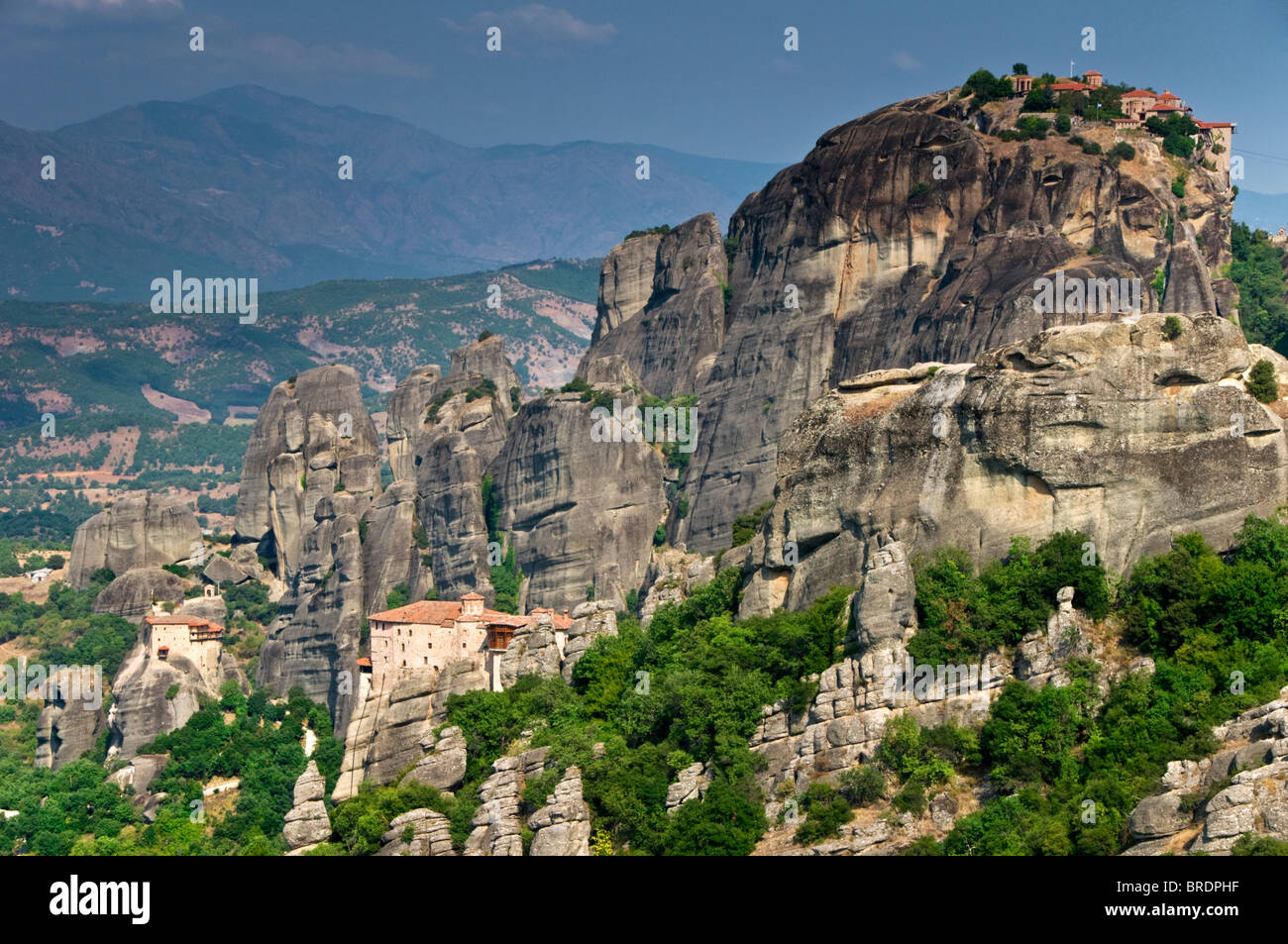 The Roussano, St Nicholas & Great Meteoro Monasteries and Spectacular Meteora Mountains, Meteora, Plain of Thessaly, Greece Stock Photo
