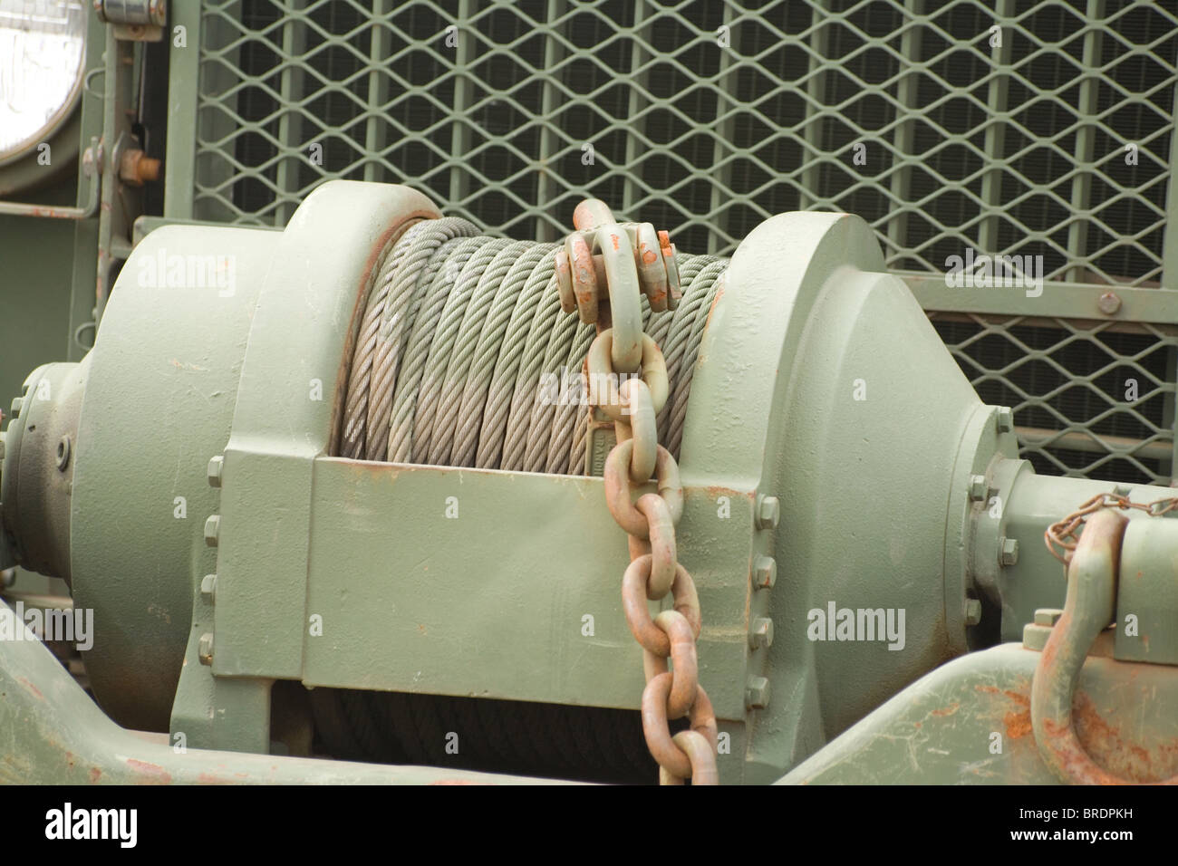 Car Cable Winch close up shot Stock Photo
