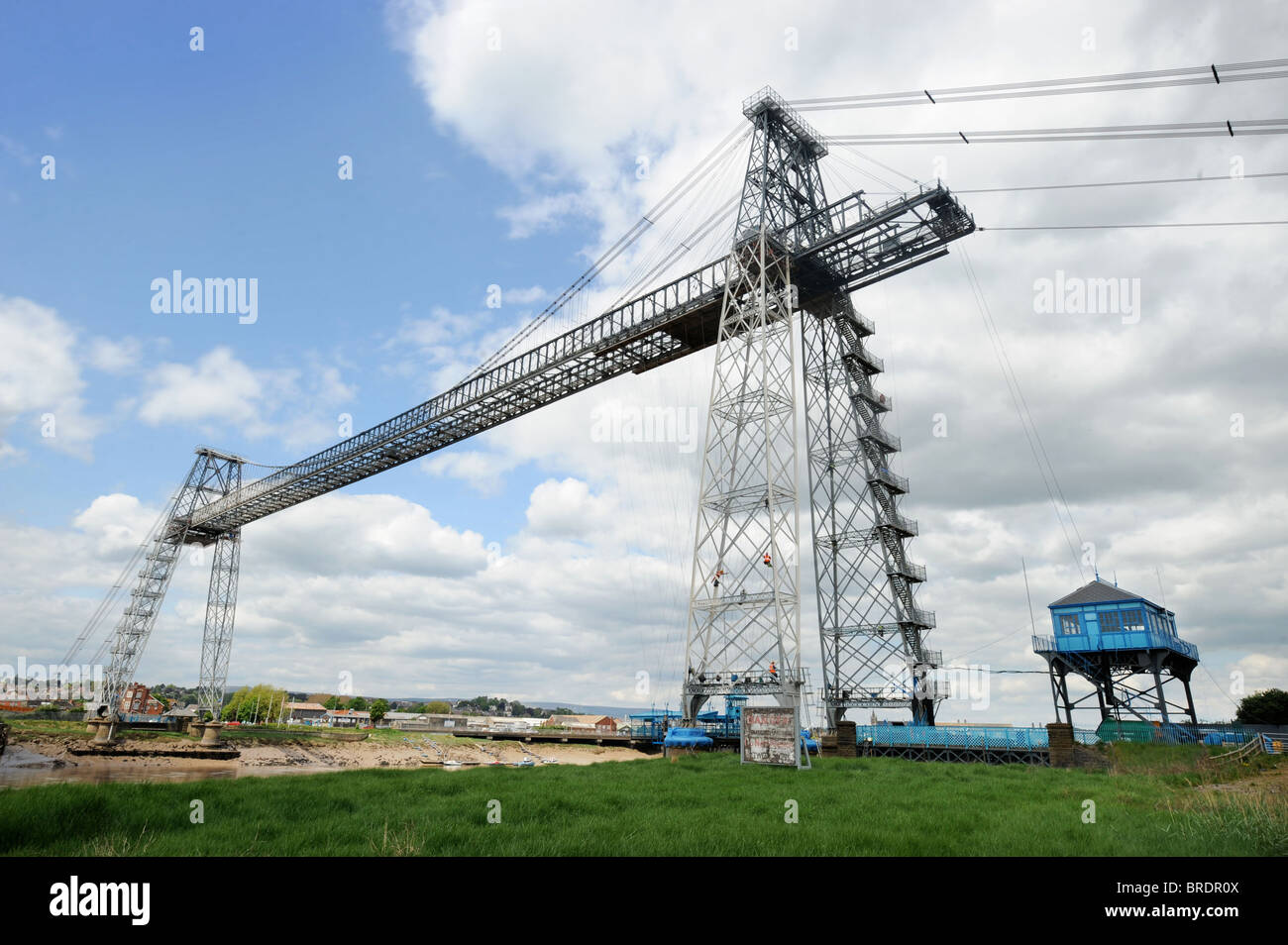 Refurbishment of the Newport Transporter Bridge in S Wales. The crossing which spans the River Usk was built 1902-1906 and is be Stock Photo