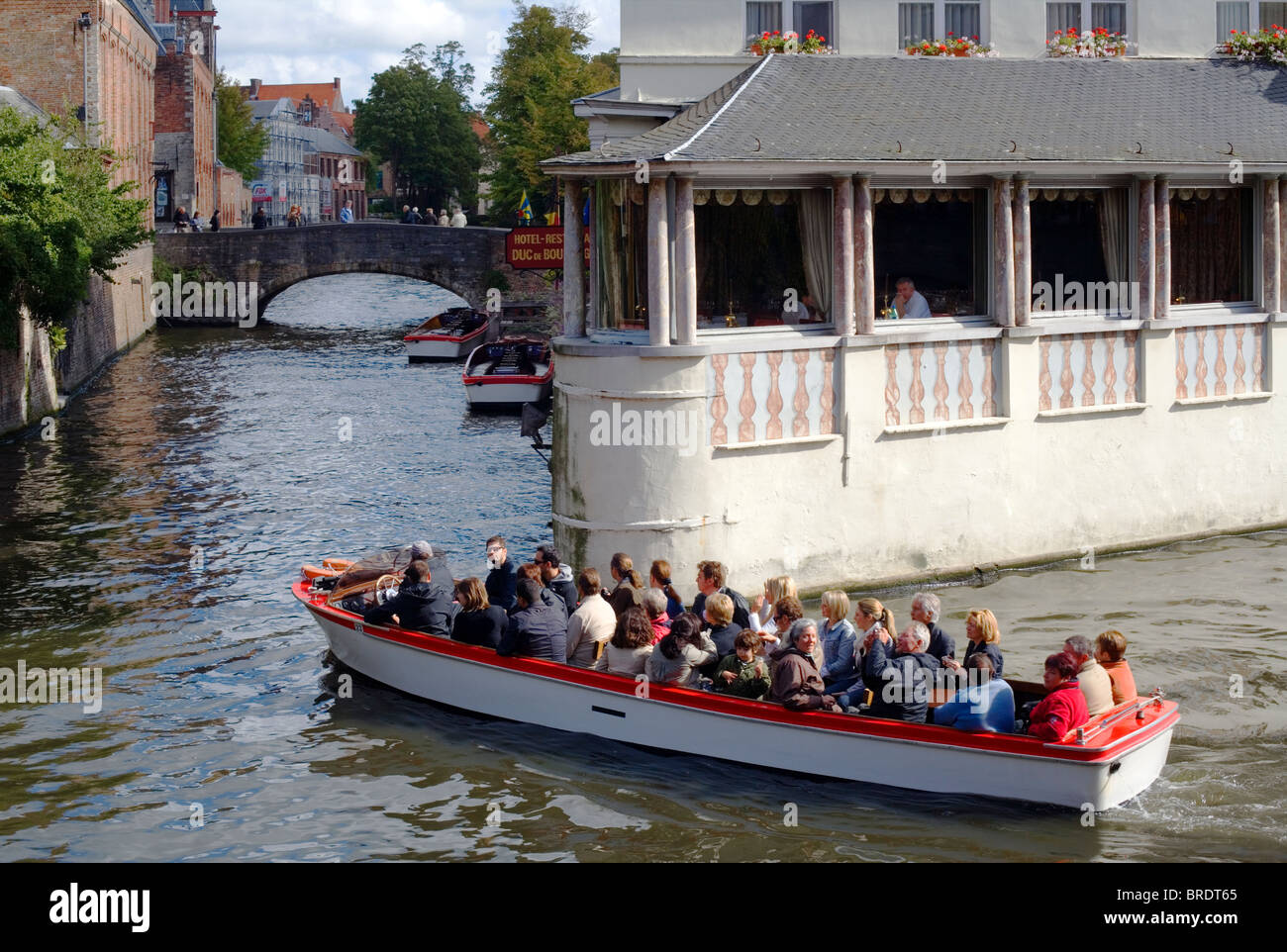 Canal trip, Bruges, Belgium, Europe Stock Photo