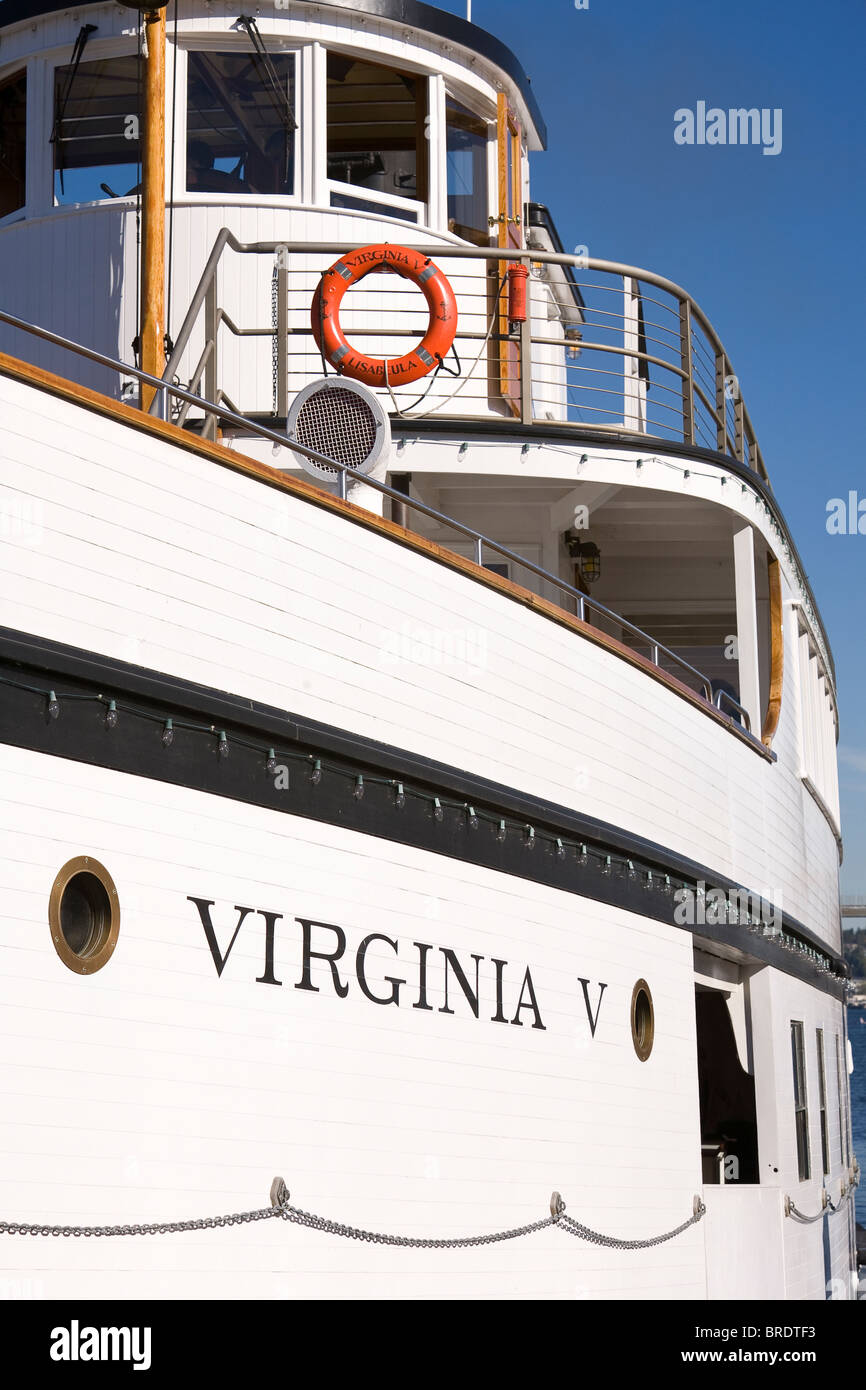 The Virginia V Steamship docked at Heritage Wharf, Lake Union Park, South Lake Union, Seattle, Washington Stock Photo