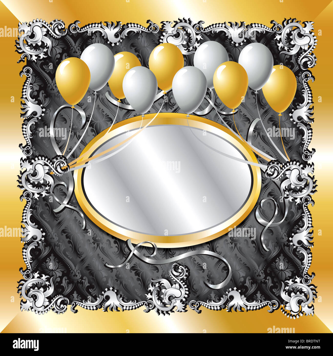 Gold and Silver Balloon Party template Stock Photo - Alamy