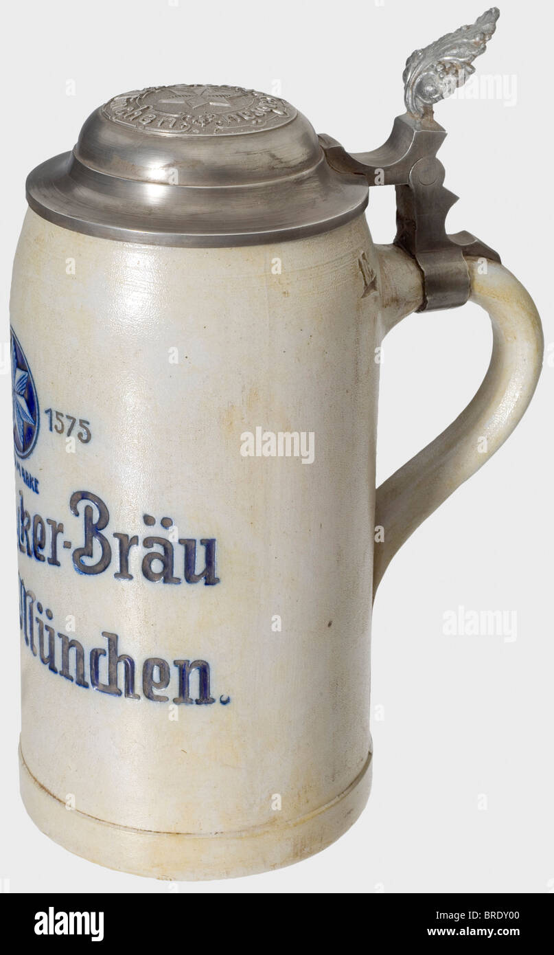 A beer stein, from the Sterneckerbräu, Munich One litre earthenware