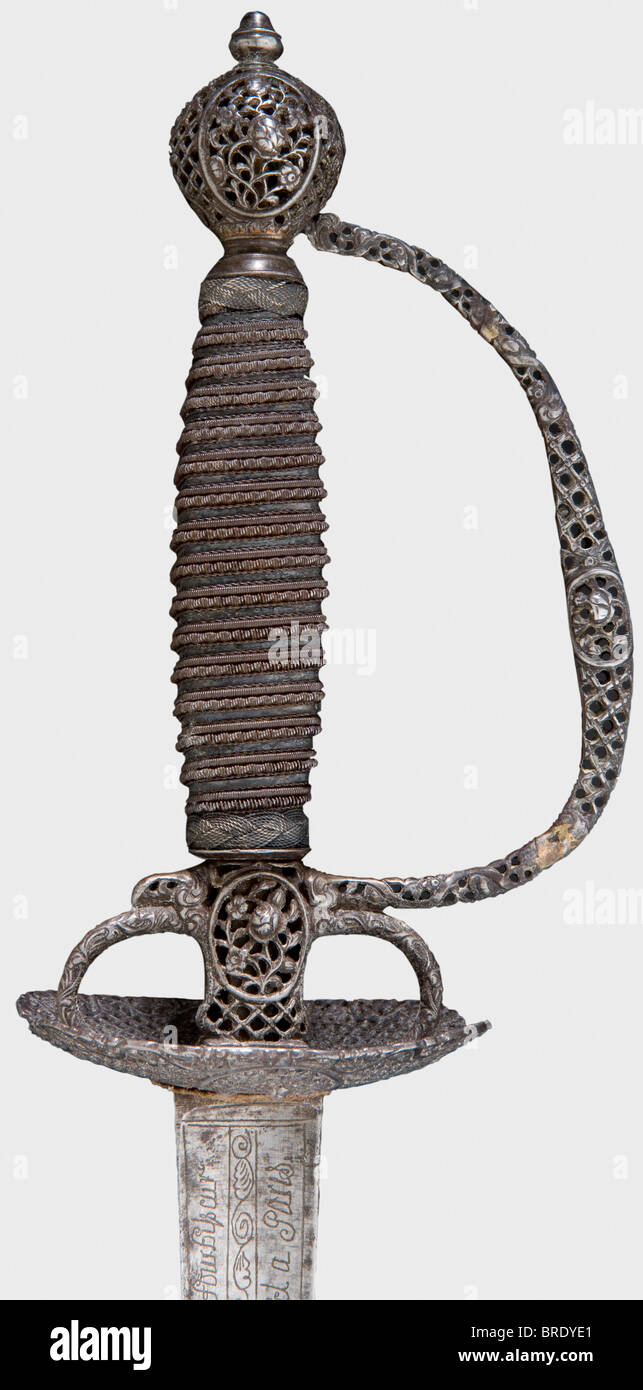 A french small sword with chiselled hilt and scabbard hires stock