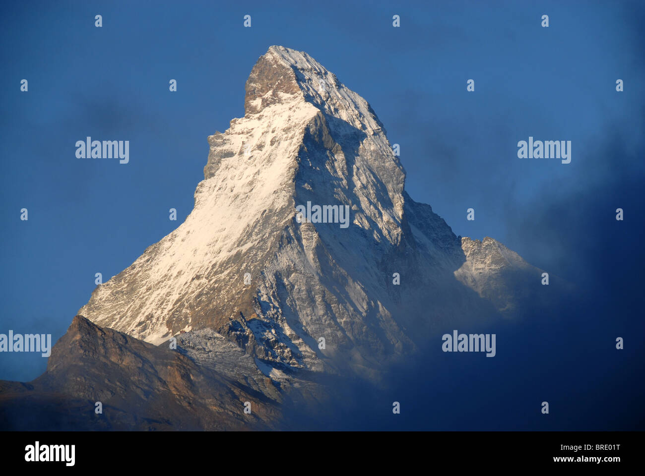 Materhorn rising out of fog, morning, Switzerland Stock Photo