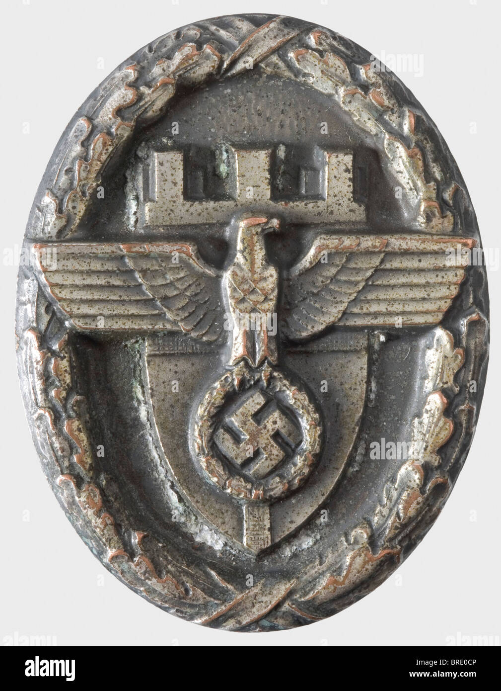 Gau Honour Badge East Prussia, with wearer number '903' Cupal, silvered with dark patina. Reverse stamped wearer's number and maker's mark 'Wächtler & Lange Mittweida i. SA.' with countersunk attachment needle system (OEK 3746), obvious signs of wear. Included is a Niemann photo expertise dated December 2007. historic, historical, 1930s, 1930s, 20th century, awards, award, German Reich, Third Reich, Nazi era, National Socialism, object, objects, stills, medal, decoration, medals, decorations, clipping, cut out, cut-out, cut-outs, honor, honour, National Sociali, Stock Photo