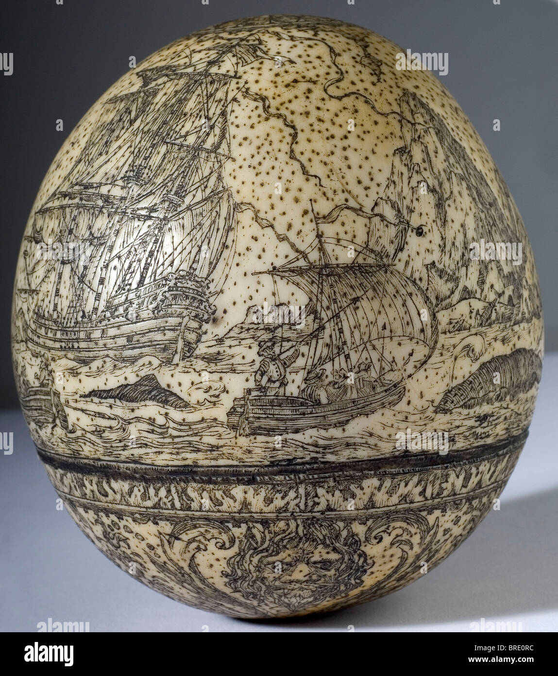 An Engraved Ostrich Egg England Or Scandinavia Circa 1700 Intact