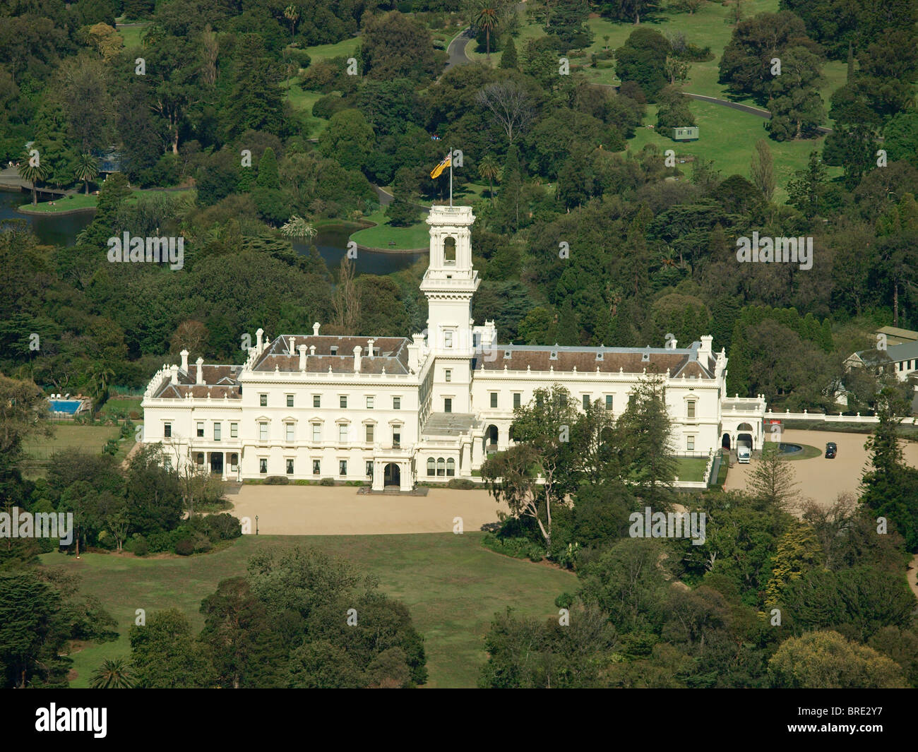 VIEW OF GOVERNMENT HOUSE   FROM THE TOP OF EUREKA TOWER MELBOURNE VICTORIA AUSTRALIA Stock Photo