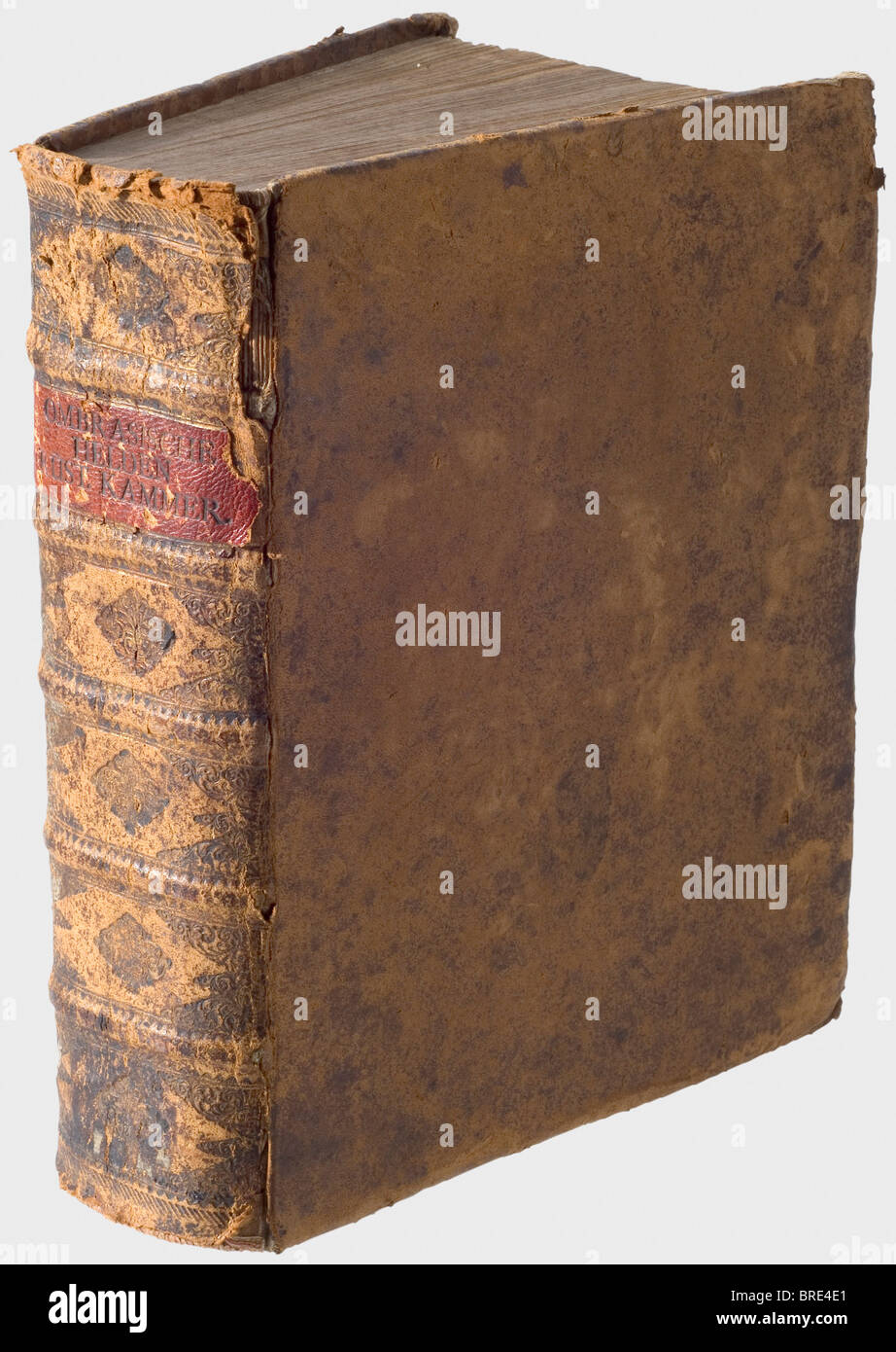 Jakob Schrenck von Notzing (died 1612), Ambrasische Helden-Rüstkammer, Nuremberg 1735 Reduced edition by Johann David Köhler, published by Christoph Weigel in Nuremberg. 26 x 21.5 cm. Leather cover with embossed spine. 448 p., comprehensive index. 125 copper engravings and a frontispiece after Giovanni Battista Fontana's drawings (1541 - 1587). The preliminary copper portraits are succeeded by four-page biographies. The original edition was published in Innsbruck in 1601 and is considered to be the first illustrated and printed museum catalogue of the world. In, Stock Photo