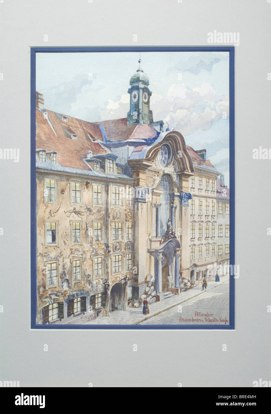 Adolf Hitler, the watercolour "Asamhaus & Johanis Kirche" Extremely well executed painting on textured watercolour pa fine arts, people, 1910s, 20th century, NS, National Socialism, Nazism, Third Reich, German Reich, Germany, German, National Socialist, Nazi, Nazi period, fascism, fine arts, art, art object, art objects, artful, precious, collectible, collector's item, collectibles, collector's items, rarity, rarities, Artist's Copyright has not to be cleared Stock Photo
