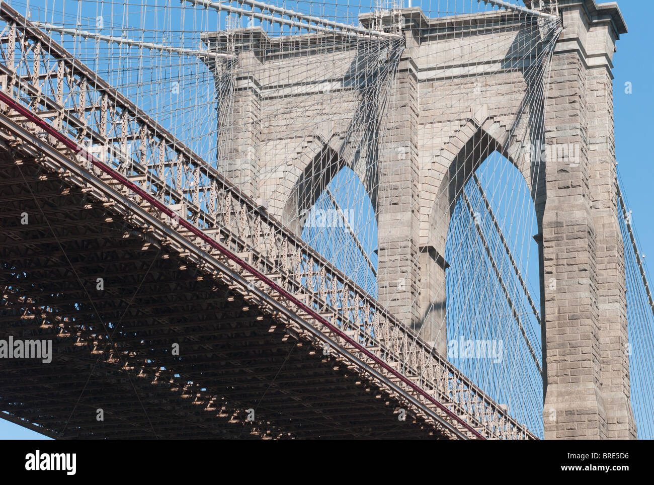 Brooklyn Bridge from Water Street in Brooklyn, New York Stock Photo
