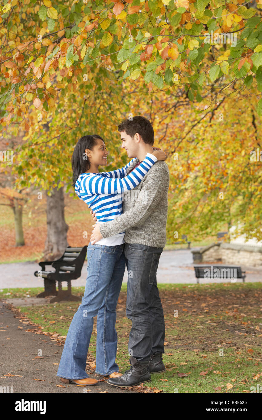 Romantic Young Couple In Autumn Park Stock Photo - Alamy