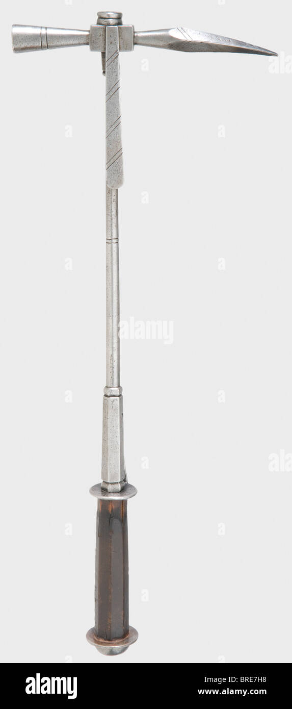 A German war hammer, 1st half of the 17th century Slender iron beak of