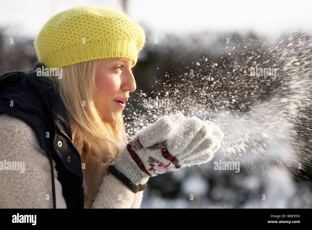 Close Up Of Teenage Girl Wearing Fur Coat In Snowy Landscape Stock ...