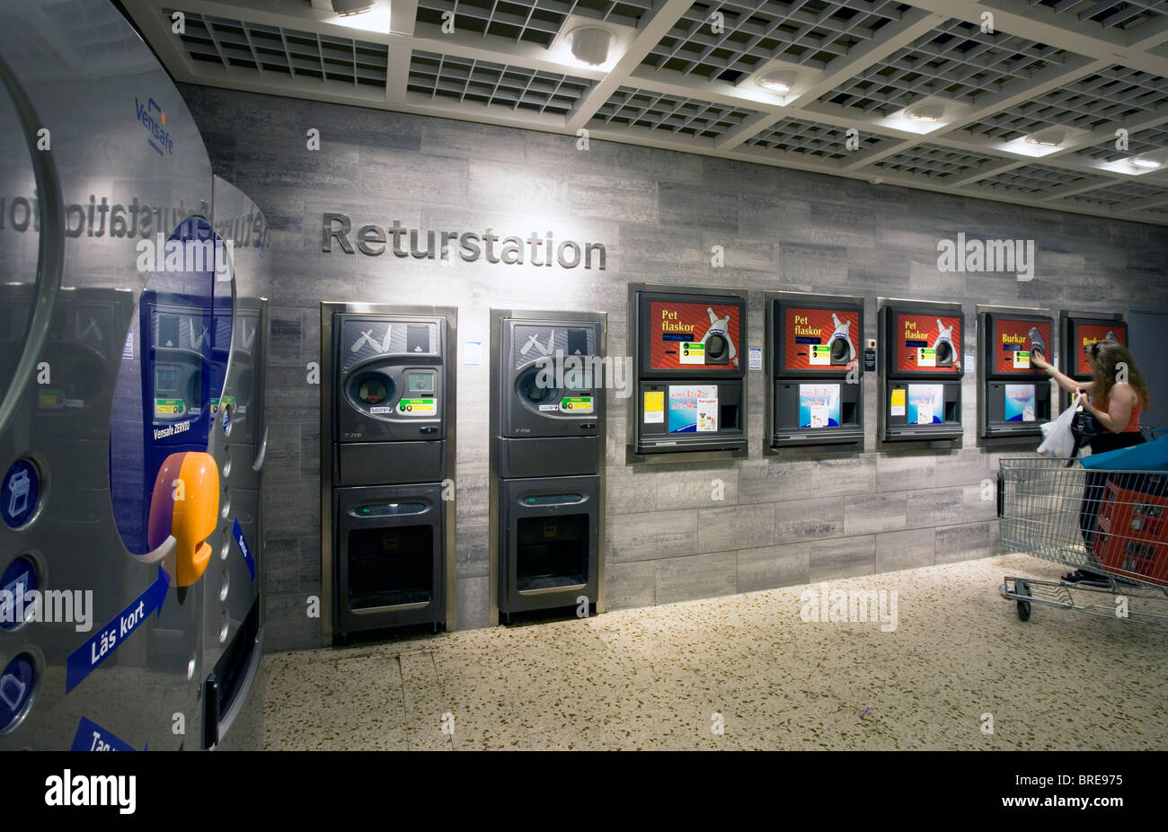 Recycling station in Sweden where you get paid to recycle, cans