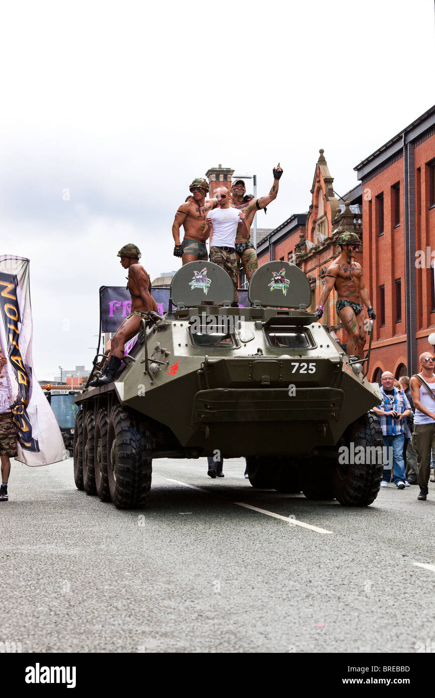 Gay men on Russian armoured car Stock Photo