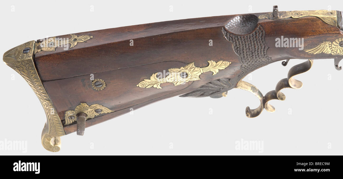 An air gun, Southern Germany, circa 1830. Brass lined octagonal barrel