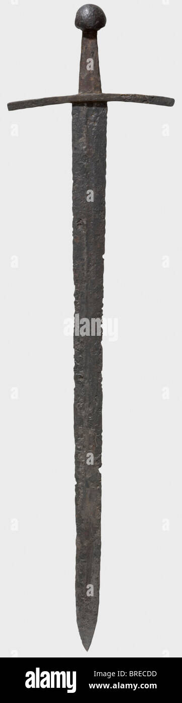 A German knightly sword, circa 1100 A heavy, double-edged blade with ...