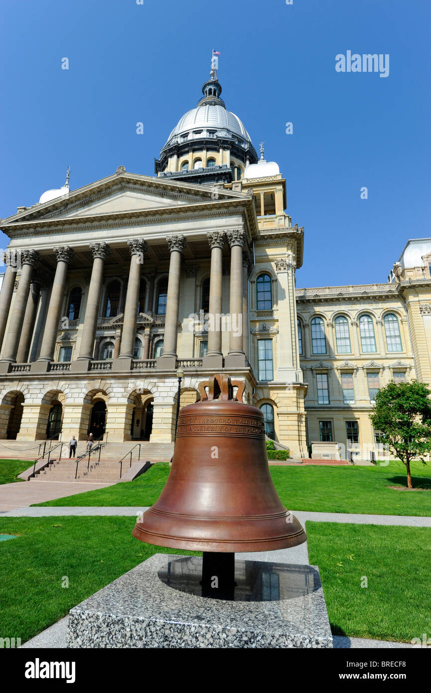 Liberty Bell in front of Illinois State Capitol Building Springfield