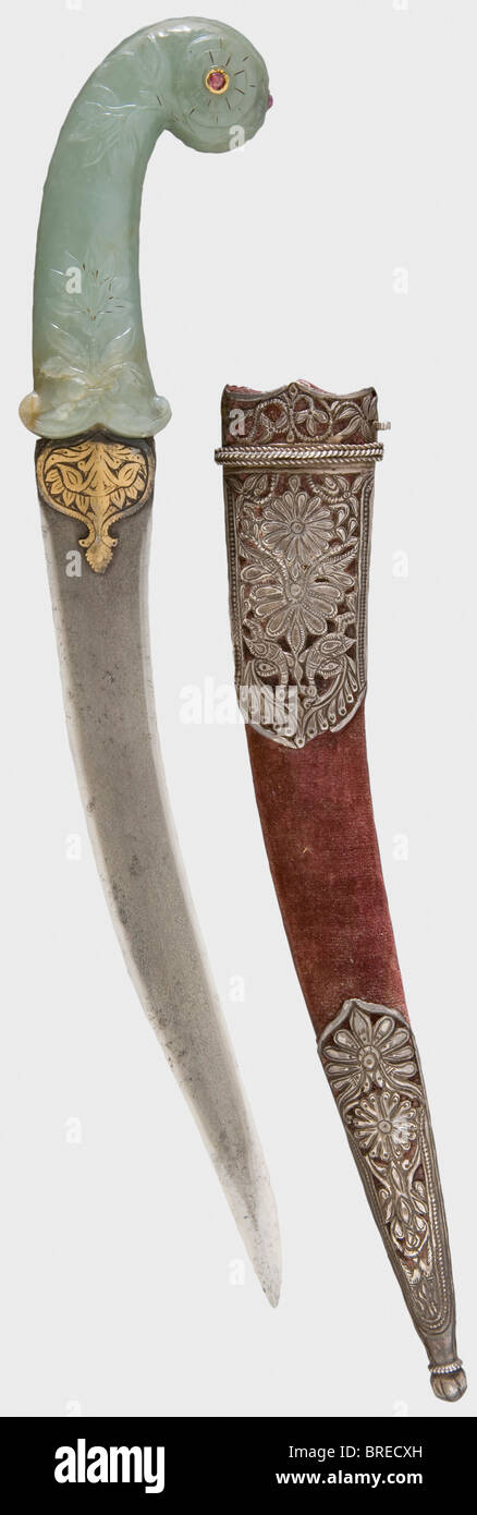 An Indian khanjar with a carved jade grip, 18th/19th century Double ...