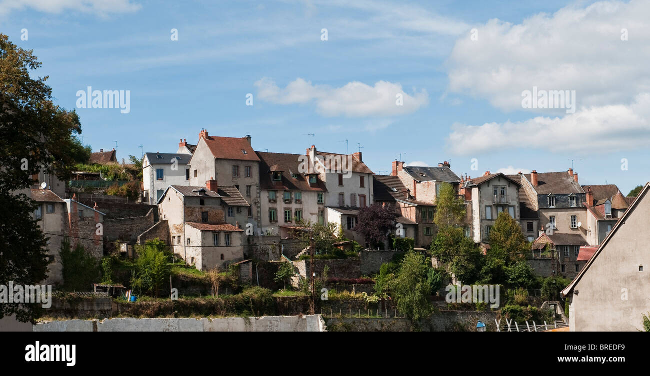 Aubusson, France, seen from across the River Creuse. The town is famous for tapestry and carpets Stock Photo