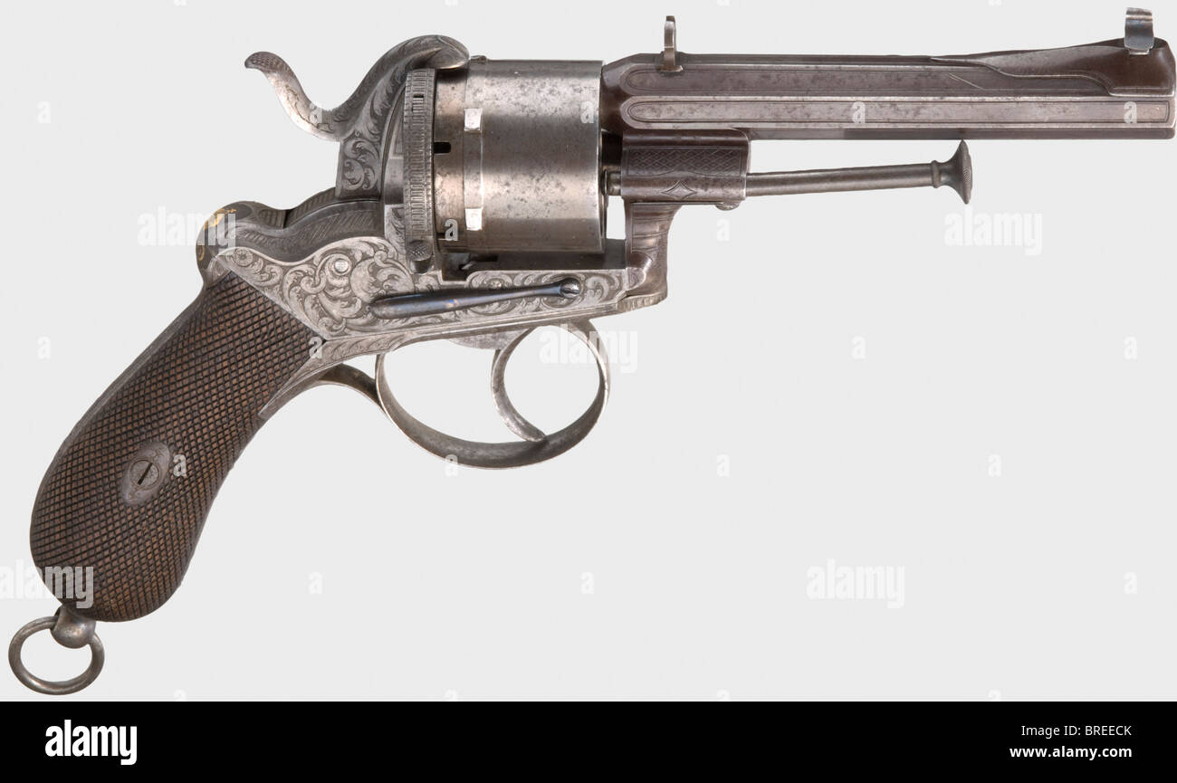 Duke Wilhelm von Braunschweig (1806 - 1884) - a pin-fire revolver, Lebeda  Söhne in Prague, circa 1870, no. 7884. Octagonal barrel in 11 mm calibre,  on bottom side marked "AV. Lebeda Söhne