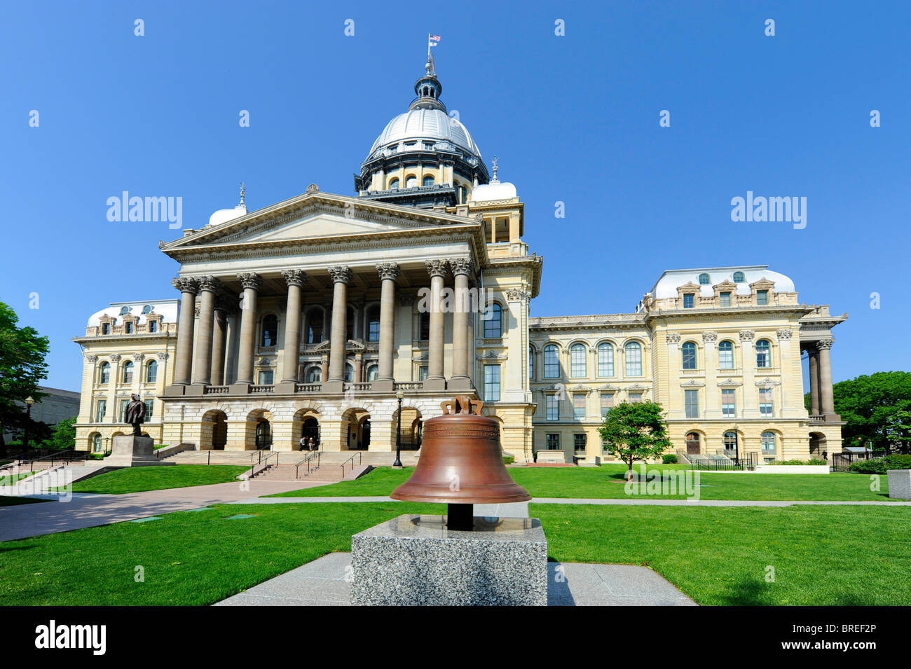 Liberty Bell in front of Illinois State Capitol Building Springfield