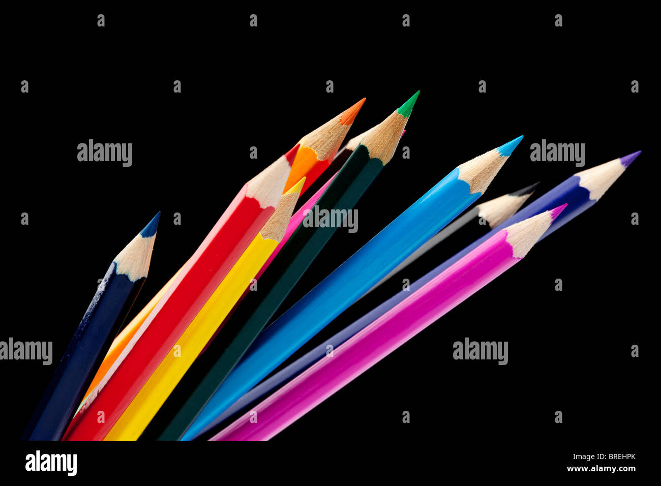 various color pencils against black background Stock Photo