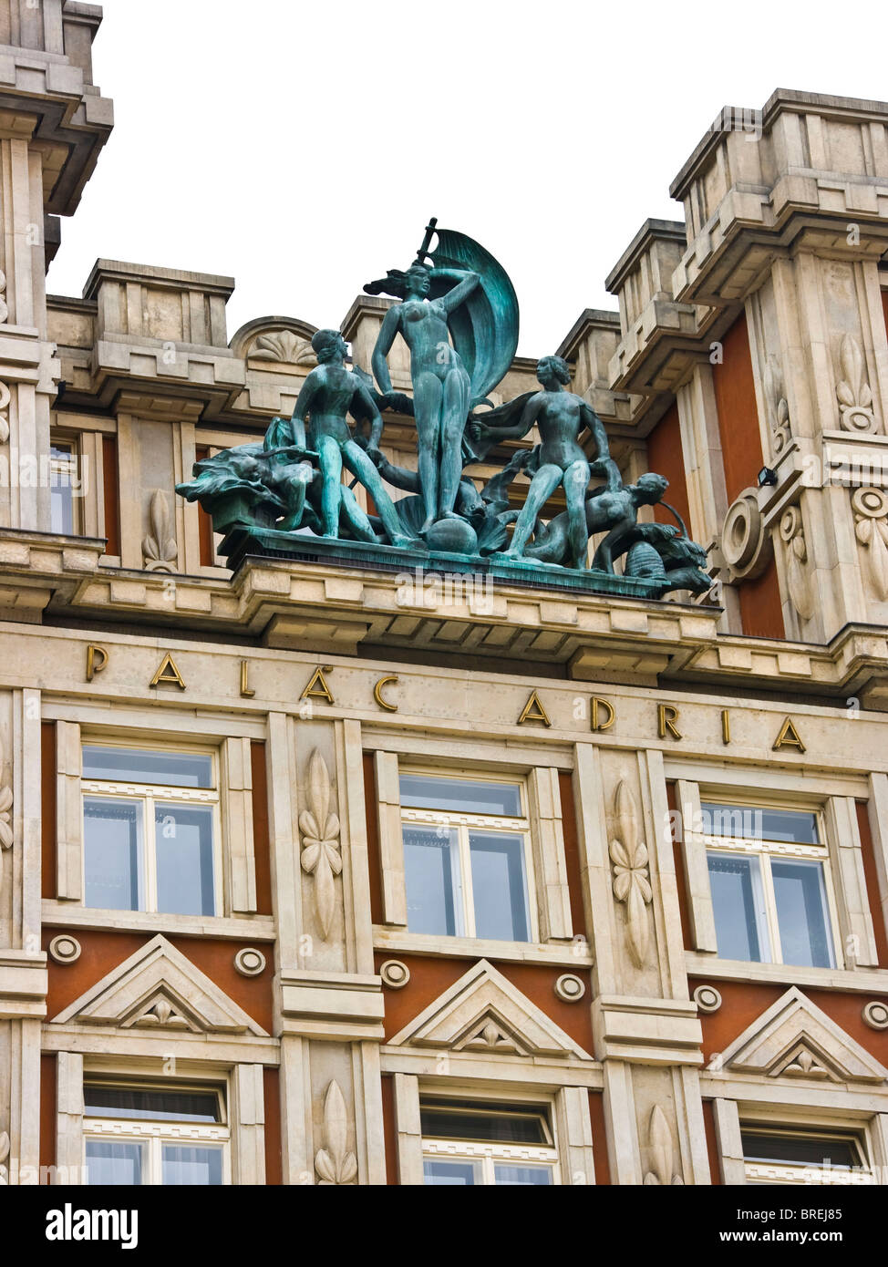 Sculpture group Cubist Adria Palace building Prague Czech Republic Europe Stock Photo