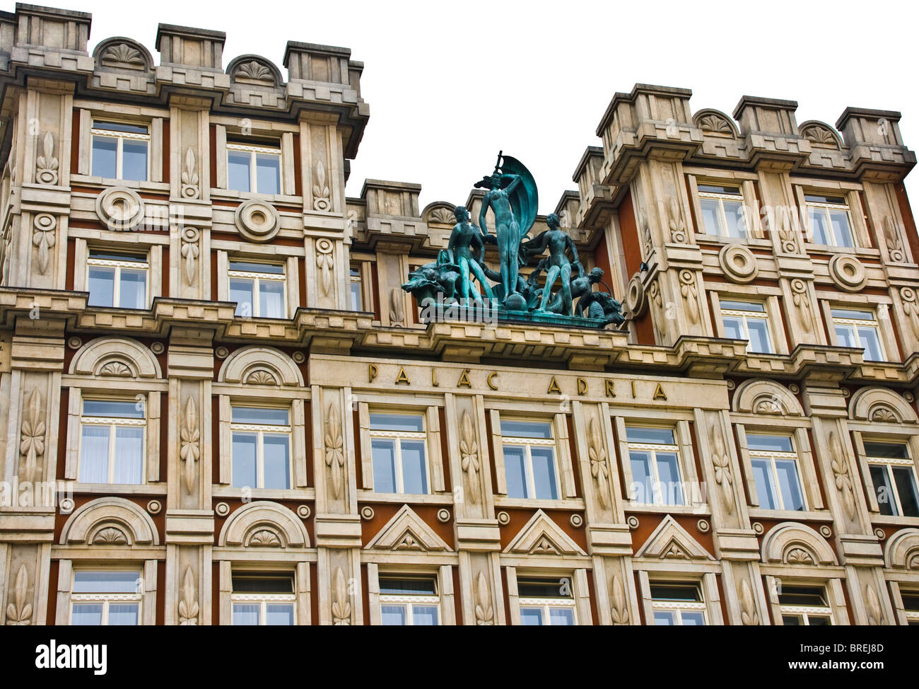 Cubist architecture and Sculpture Adria Palace building Prague Czech Republic eastern Europe Stock Photo