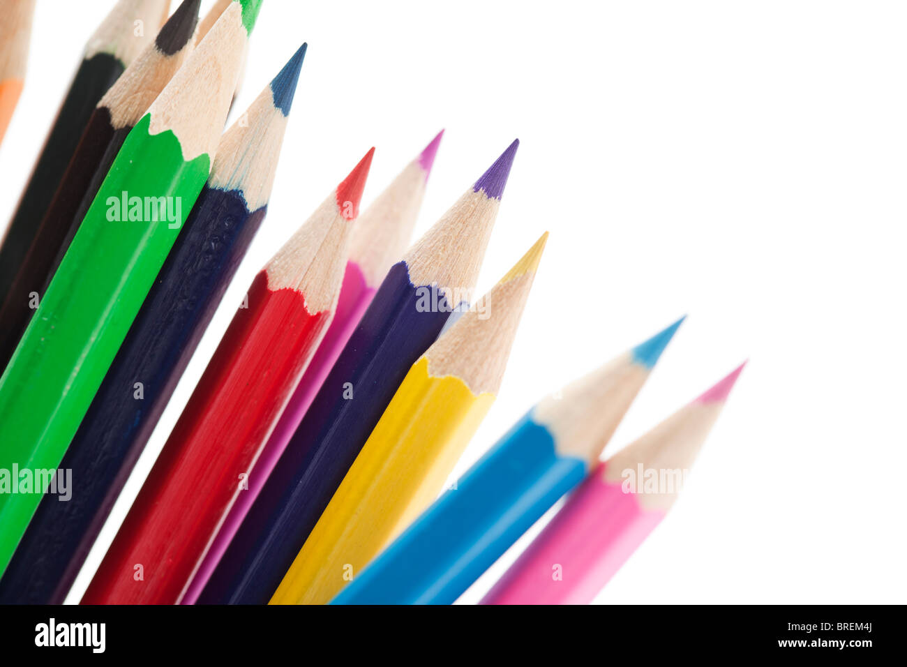colorful pencils closeup, white background Stock Photo