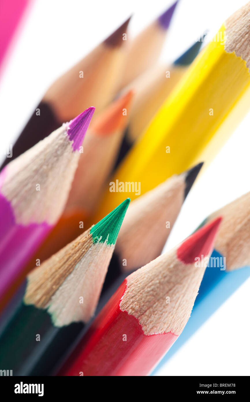 closeup of sharp color pencil tips Stock Photo