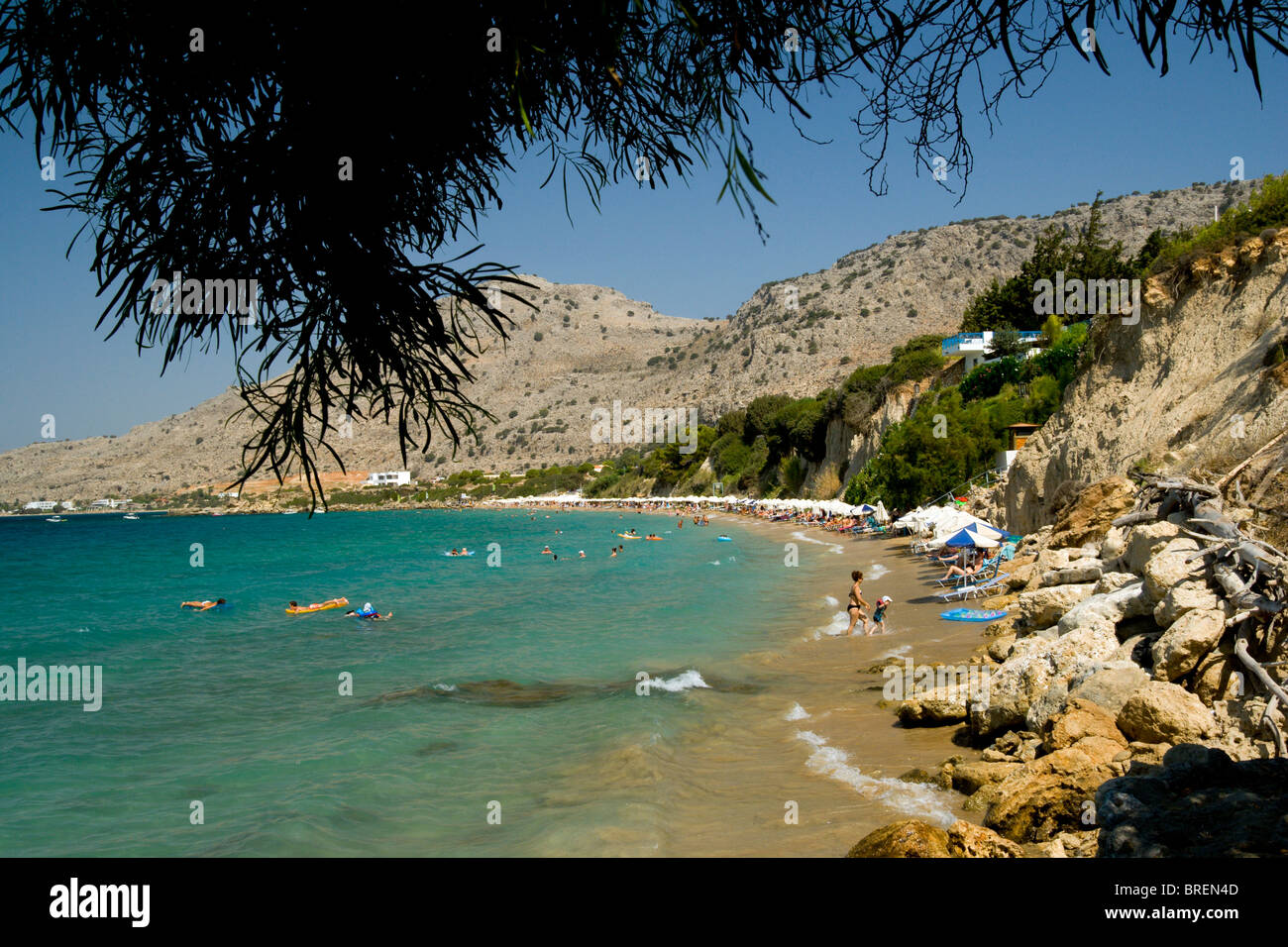 main beach pefkos lindos rhodes dodecanese islands greece Stock Photo