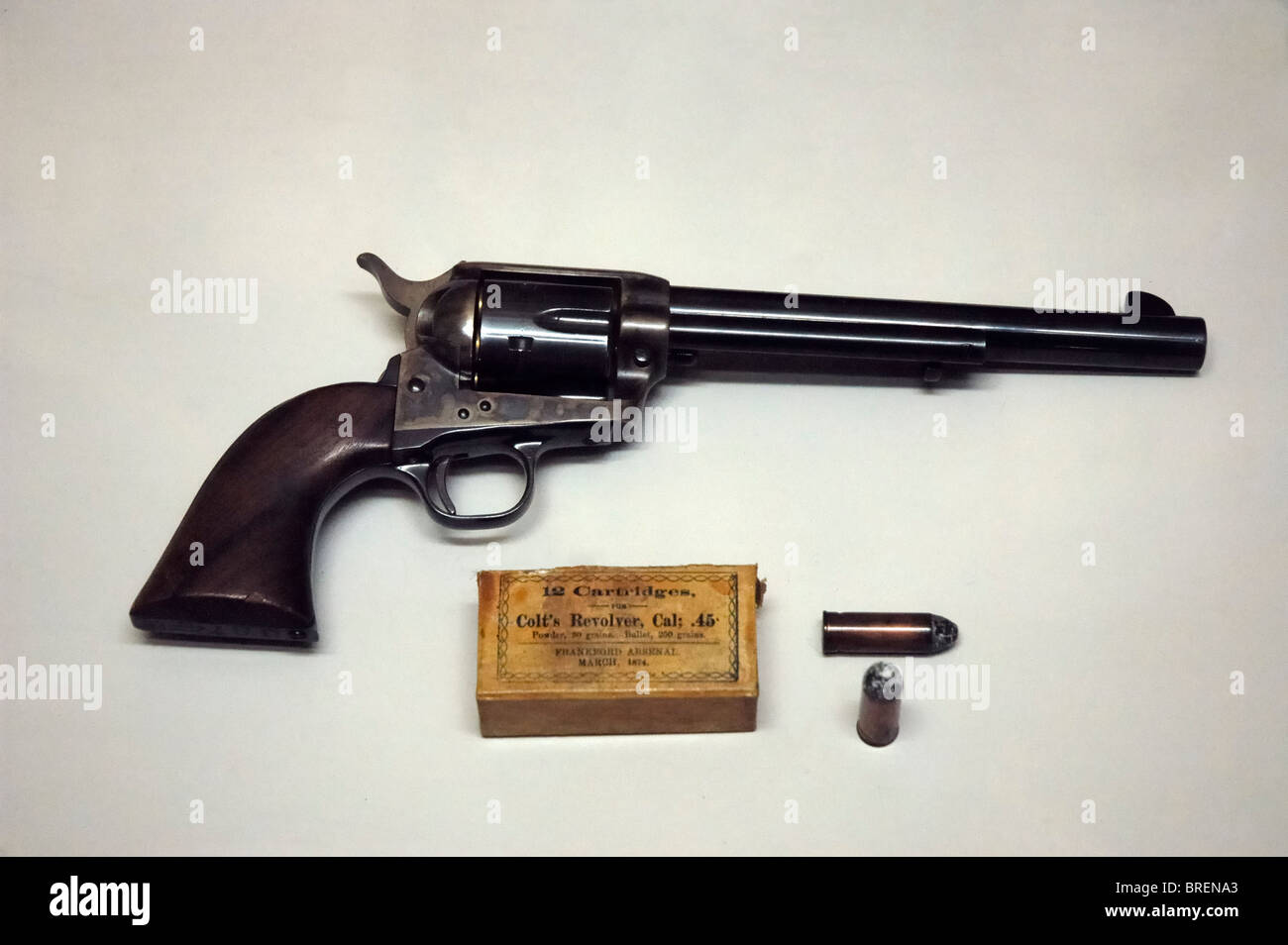 Colt army revolver on display at museum, Fort Union National Monument, NM. Stock Photo