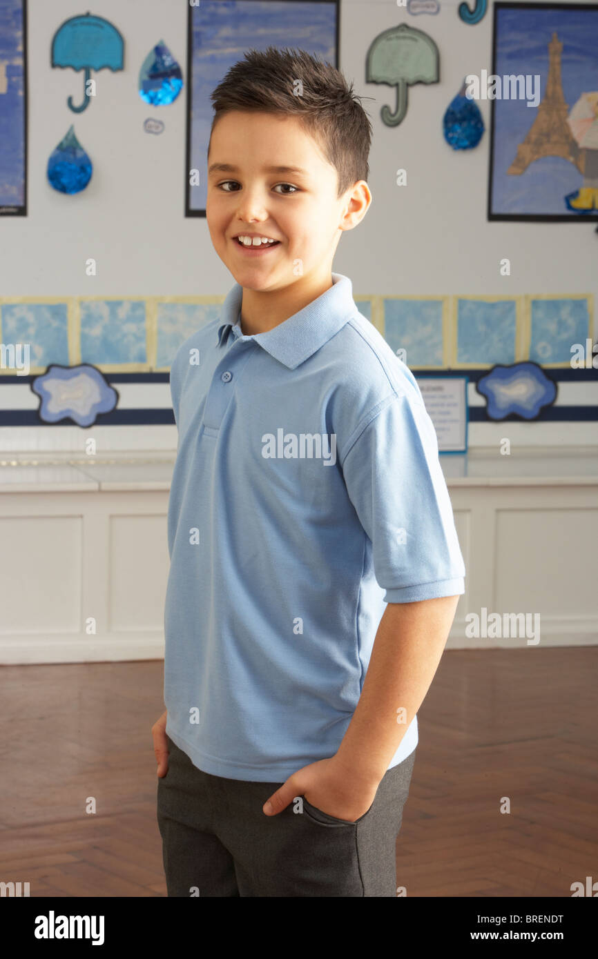 Portrait Of Male Primary School Pupil Standing In Classroom Stock Photo ...