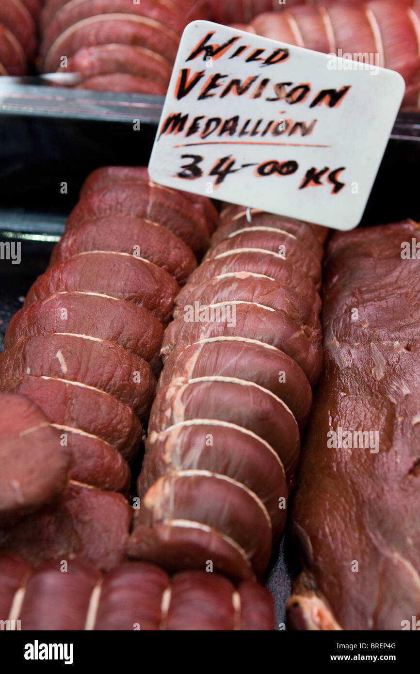 Cuts of wild venison for sale at Borough Market, south London Stock Photo