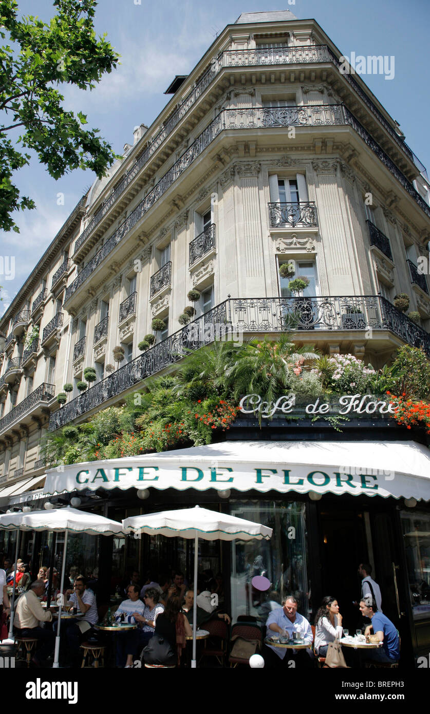 Cafe de Flore, Saint-Germain-des-Pres, Paris, France, Europe Stock Photo