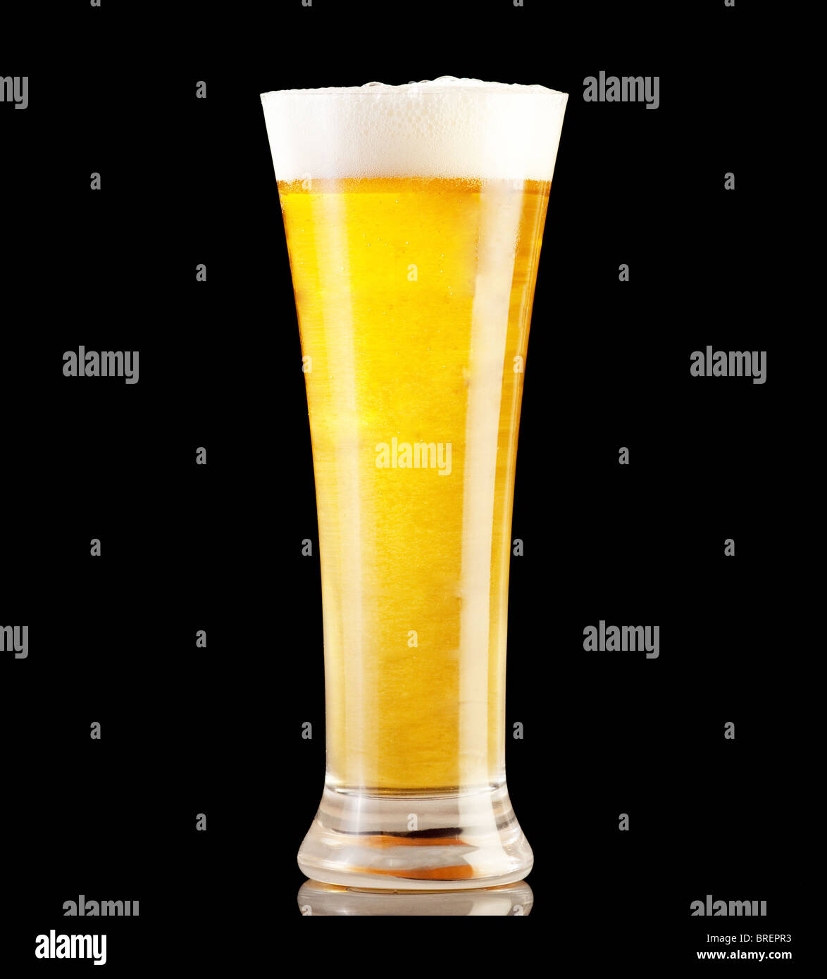 Tall glass of beer against black background Stock Photo Alamy